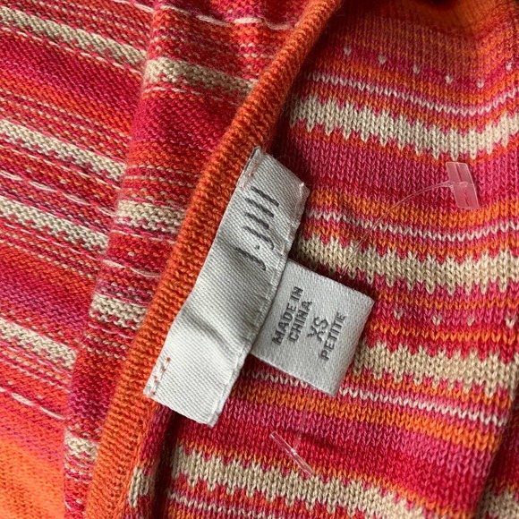 J. Jill Womens Cardigan Sweater Size XSP Orange Striped Open Front Long Sleeves - Picture 6 of 8